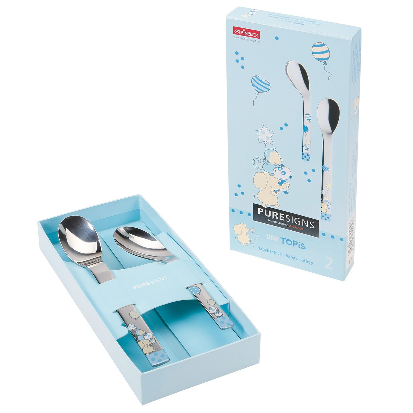 Babylöffel Set 2 - teilig TOPIS (Jungs, blau) mit Gravur - 