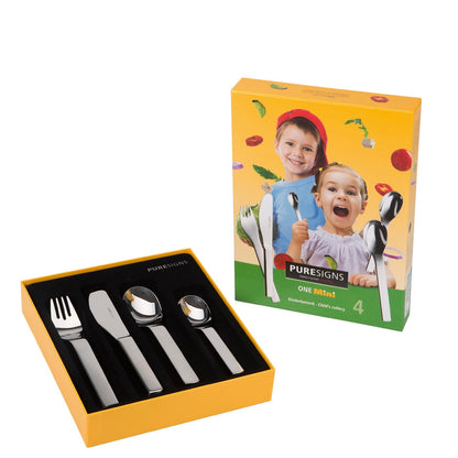 Kinderbesteck 4 - teilig ONE Mini (matt) mit Gravur - 